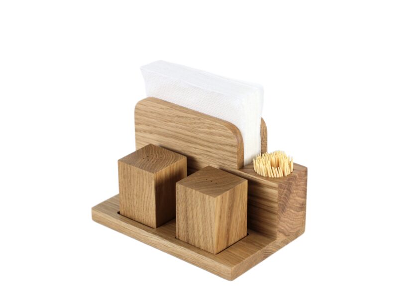 Napkin Holder with Salt and Pepper shakers - Oak wood