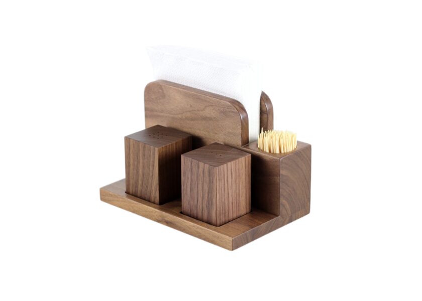 Napkin Holder with Salt and Pepper shakers - Walnut wood