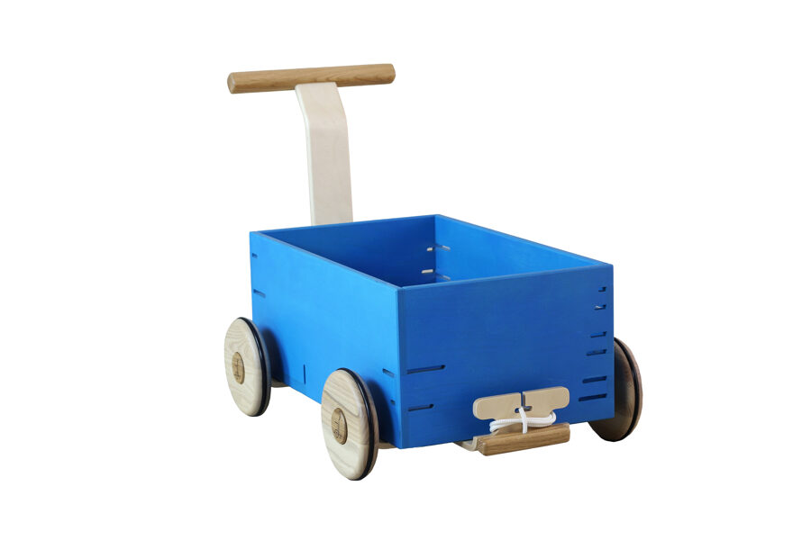 Toddler Walker Wagon - Wooden toy box - Blue