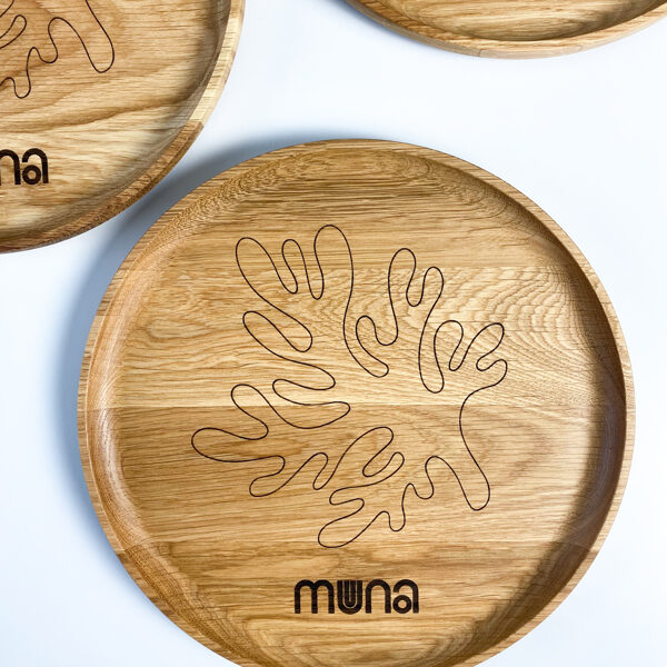 Wooden serving platter with laser engraving