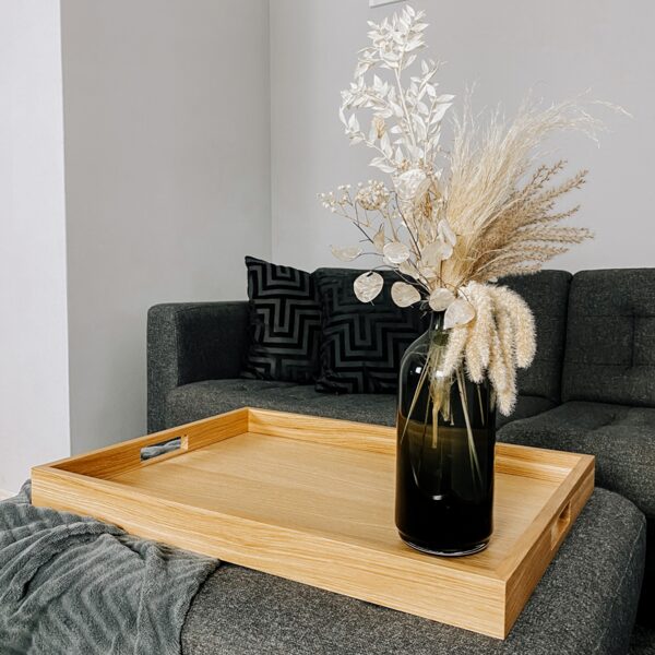 Wood serving tray with handles