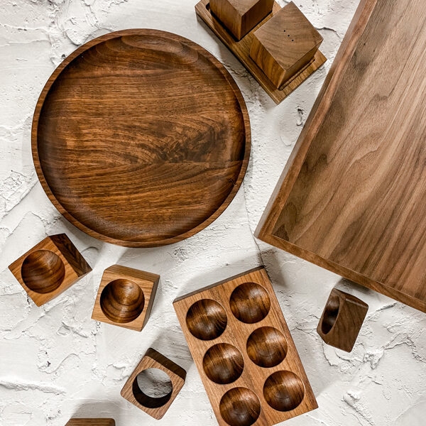 Serving platter and wooden egg holders