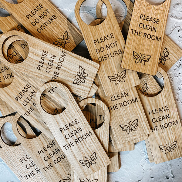 Wood door hangers - hotel room door signs
