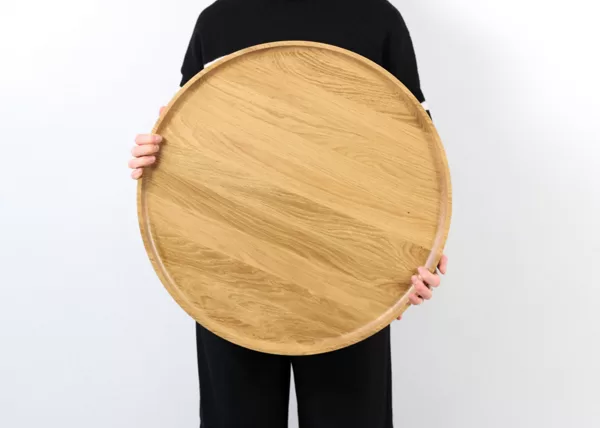 Round wooden serving tray