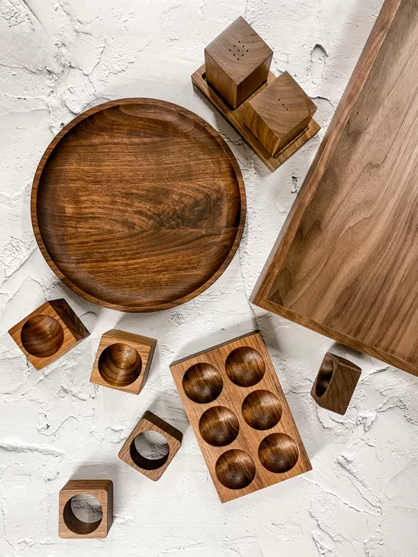 Serving platter and wooden egg holders
