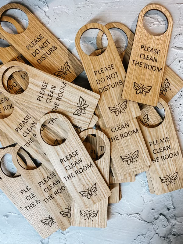 Wood door hangers - hotel room door signs